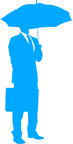 Transparent silhouette of businessman holding umbrella with briefcase
