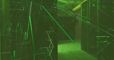 Futuristic Neon-Green Cyberpunk Corridor with Digital Grids