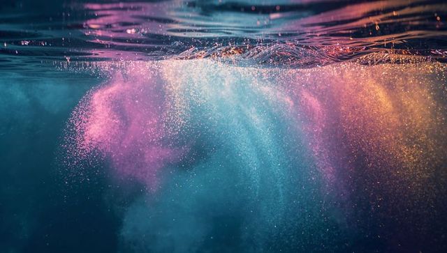Vibrant pastel clouds swirling underwater with bubbles