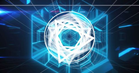 Abstract Neon Tunnel with Geometric White Shapes - Download Free Stock Images Pikwizard.com