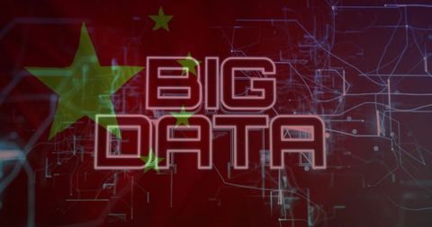 China big data neon headline with cyber circuit network and analytics visualization