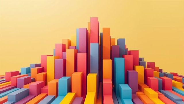 Colorful Geometric Prisms Forming Abstract Urban Skyline