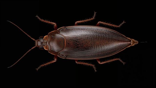 Detailed Cockroach Specimen on Black Background