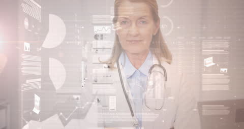 Futuristic Medical Interface with Female Doctor