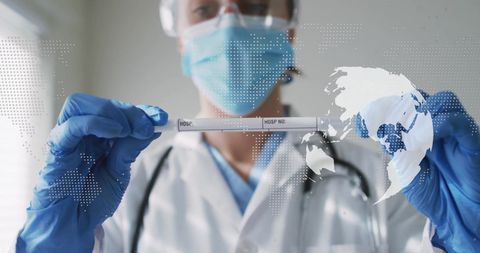 Female Doctor Analyzing Test Sample with World Map Overlay - Download Free Stock Images Pikwizard.com