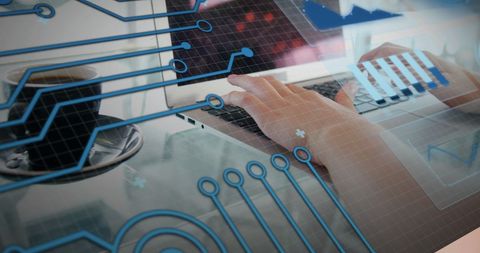 Business Technology with Digital Graphs and Circuit Overlay - Download Free Stock Images Pikwizard.com