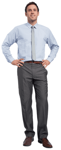 Confident businessman smiling with hands on hips transparent background
