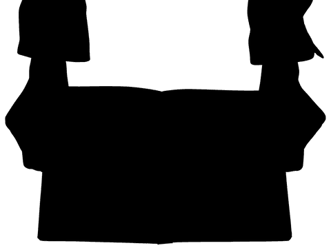 Transparent vector silhouette of hands holding book