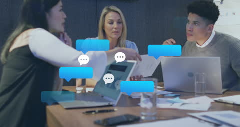 Diverse Professionals Collaborating with Digital Communication