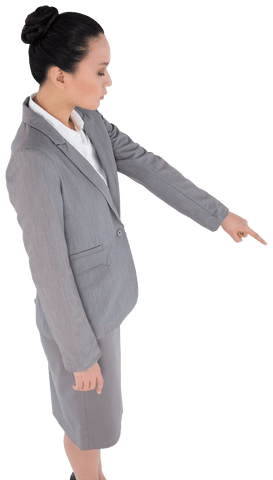 Businesswoman pointing transparent background isolated