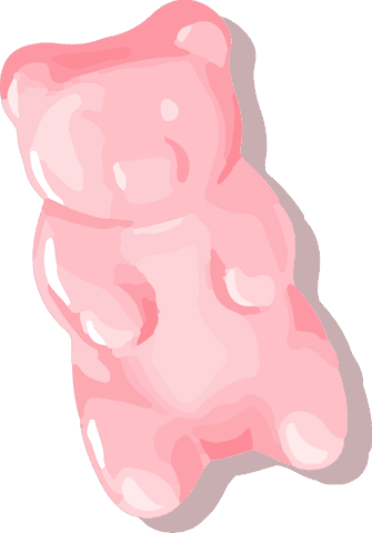 Glossy pink gummy bear candy with transparent background
