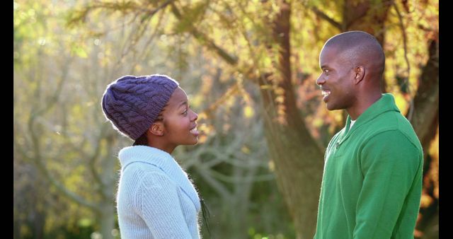 Smiling Couple Enjoying Outdoor Fall Scenery - Download Free Stock Images Pikwizard.com