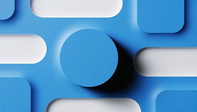 Blue geometric panel featuring central raised disk and recessed rounded cutouts