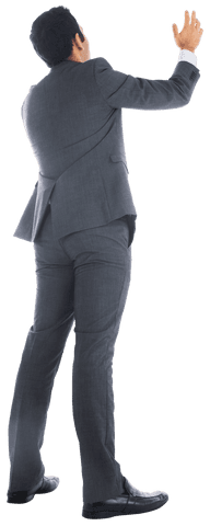 Businessman reaching up with confidence on transparent background