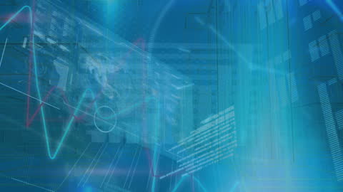 Futuristic Digital Interface with Data Streams and Graph Visuals