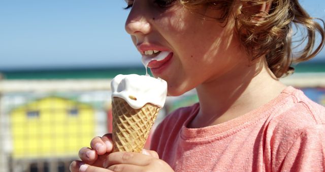 Child Enjoying Ice Cream on Beach - Download Free Stock Images Pikwizard.com