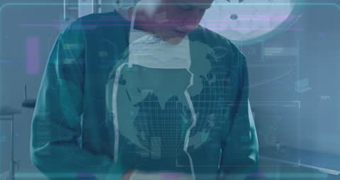 Surgeon in Hospital with Futuristic Data Overlay