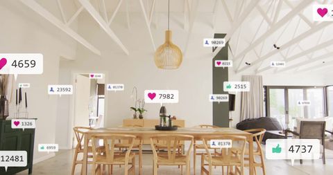 Digital Interaction Icons Float in Modern House Interior