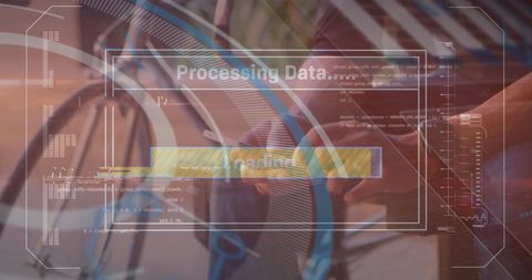 Digital data downloading technology interface with overlay elements