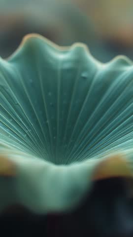 Racking Camera Pulling Focus on Teal Ruffled Cap Macro with Fine Radial Grooves