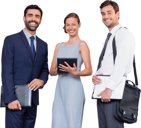 Transparent Trio Business Professionals Smiling with Confidence