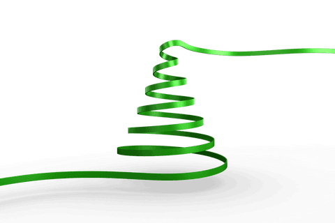 Transparent green ribbon forming christmas tree on clear background