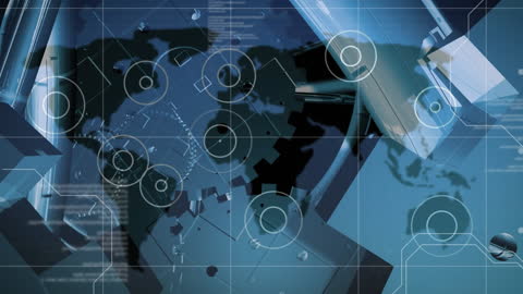 Futuristic Global Mechanics and Data Processing Visualization