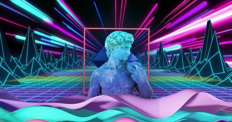 Futuristic Neon Digital Art Featuring Classic Sculpture - Download Free Stock Images Pikwizard.com