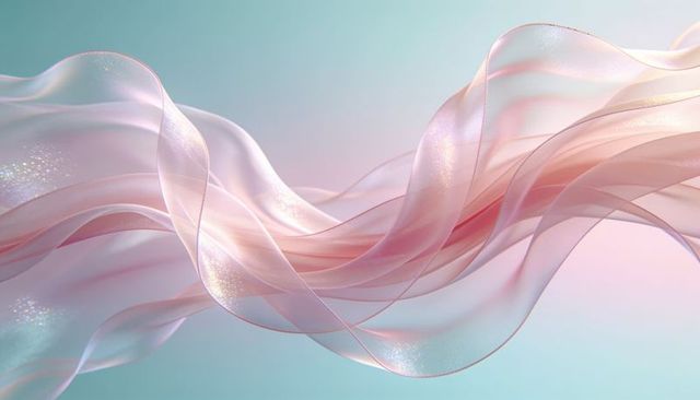 Flowing translucent ribbon waves with pearl sparkles pastel gradient abstract background