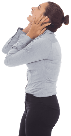 Caucasian Businesswoman Smiling, Holding Head on Transparent Background