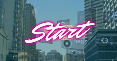 Futuristic Start Text Overlay on Urban Landscape