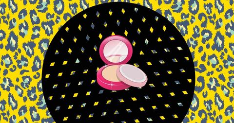 Glamorous powder compact on bold yellow leopard print