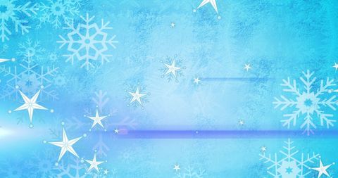 Whimsical Snowflakes and Stars on Blue Background