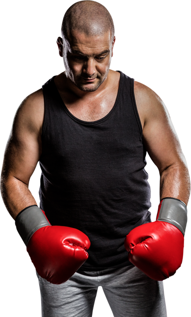 Transparent Image of Depressed Boxer Posing with Red Gloves - Download Free Stock Videos Pikwizard.com