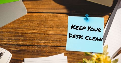 Reminder Note on Desk Encouraging Clean Desk Habits - Download Free Stock Images Pikwizard.com