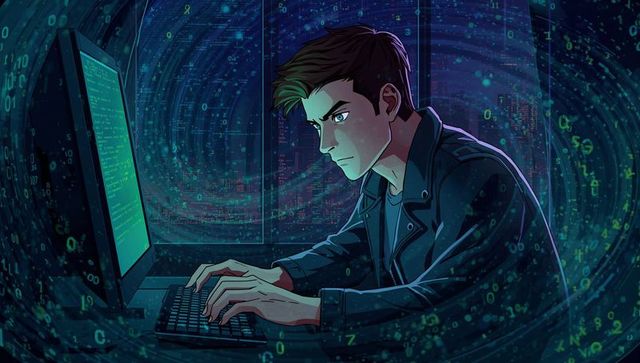 Futuristic young programmer tackling cybersecurity
