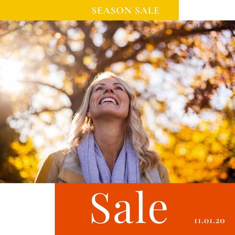 Joyful Woman Enjoying Autumn Light for Seasonal Sale Advertisement