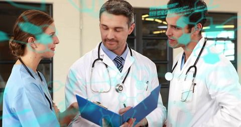 Medical Professionals Discussing Clinical Data with Molecular Concept Overlay