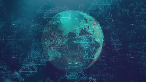 Digitally Animated Globe with Mathematical Equations Overlay