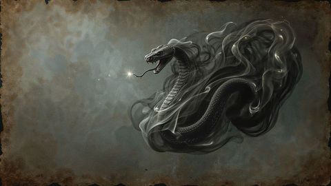 Mysterious Serpent Emerging from Smoke in Fantasy Void