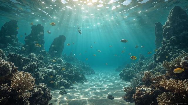 Sunlit Underwater Coral Reef Teeming with Vibrant Tropical Fish