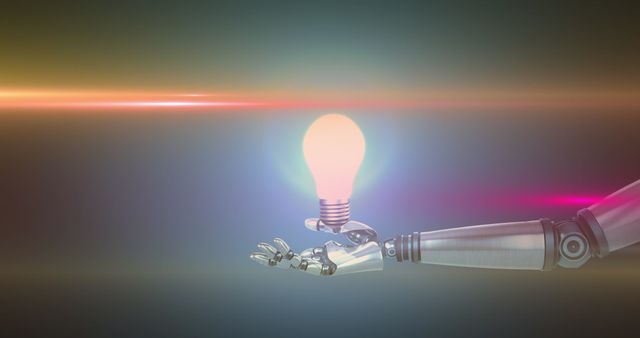 Illuminated Light Bulb Floating Over Robot Arm Hand - Download Free Stock Images Pikwizard.com