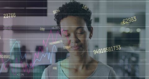 Confident Young Woman with Data Analytics Dashboard