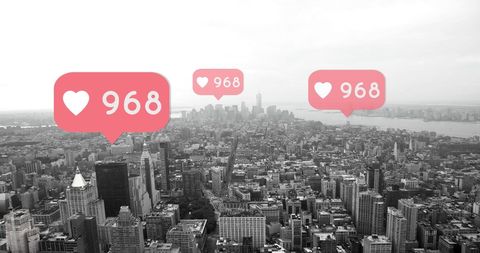 Cityscape with Social Media Likes Overlay