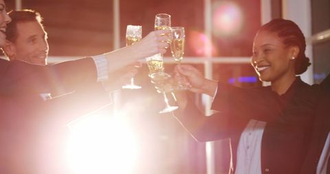 Business Team Celebrating Success with Champagne Toast