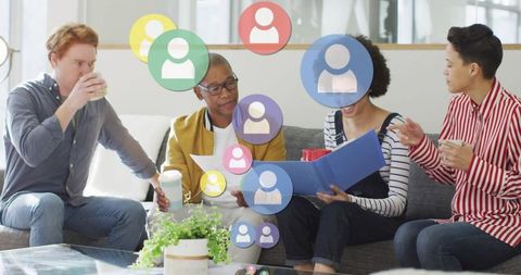 Diverse Team Collaborating on Project with Digital Connection Icons