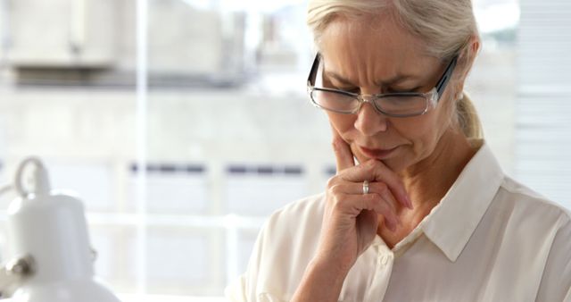 Pensive Senior Businesswoman Contemplating at Office Desk - Download Free Stock Images Pikwizard.com