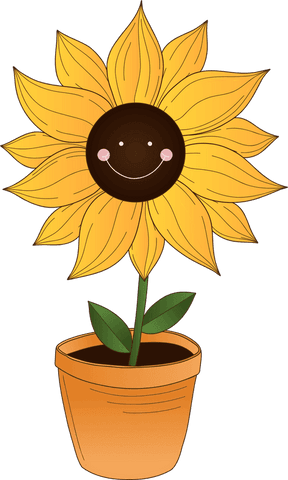 smiling sunflower cartoon in terracotta pot with transparent background - Download Free Stock Videos Pikwizard.com