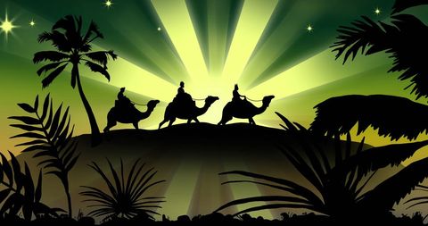 Silhouette of Three Wise Men Journeyed Over Dunes at Dawn - Download Free Stock Images Pikwizard.com
