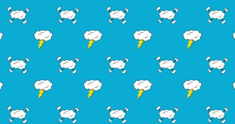 Animated clouds and lightning on blue background